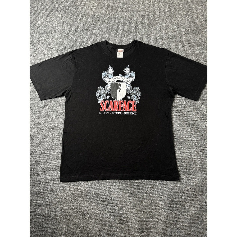 Mens Scarface Money Power Respect Graphic Black Tee, Size L
